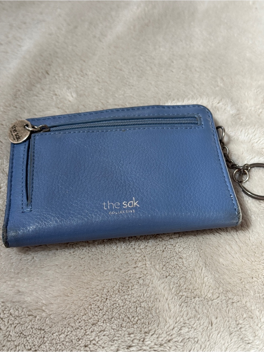 The Sak Collective Blue Leather Zip Card Wallet Keychain